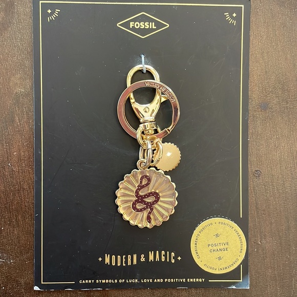Fossil Key ring gold finish with snake. NWT engraved on back with “Sharon” - Picture 2 of 3